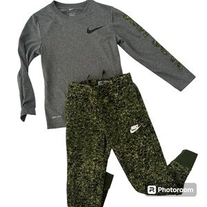 Boys Camo Green Nike Joggers with DRI-FIT long sleeve size 6